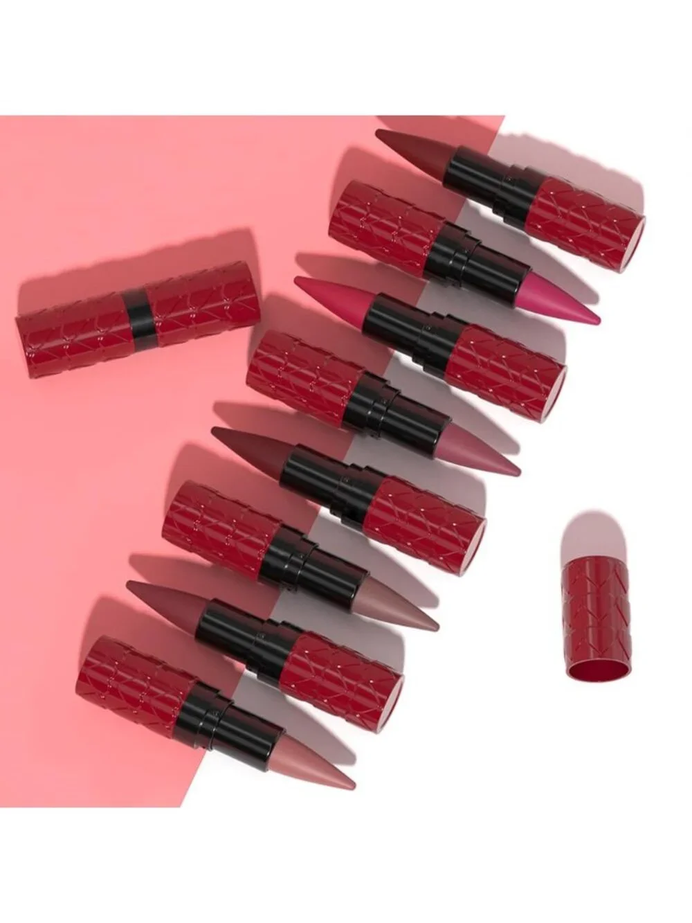 Women 1Pcs-C08 Dark Red Shimmery Metallic Cone-Tip Glitter Lipstick & Lip Liner